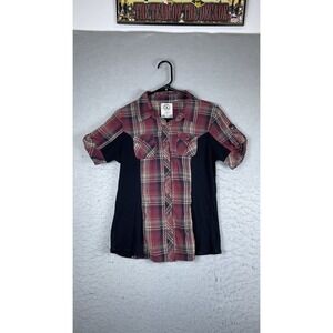 RIG Shirt Mens Large Red Plaid Short Sleeve Stretch Button Front Utility Casual